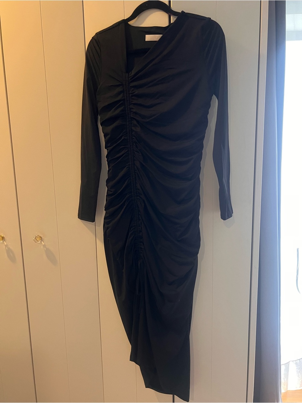 NWT Rachel Parcell Black Ruched Long-Sleeve Midi Dress